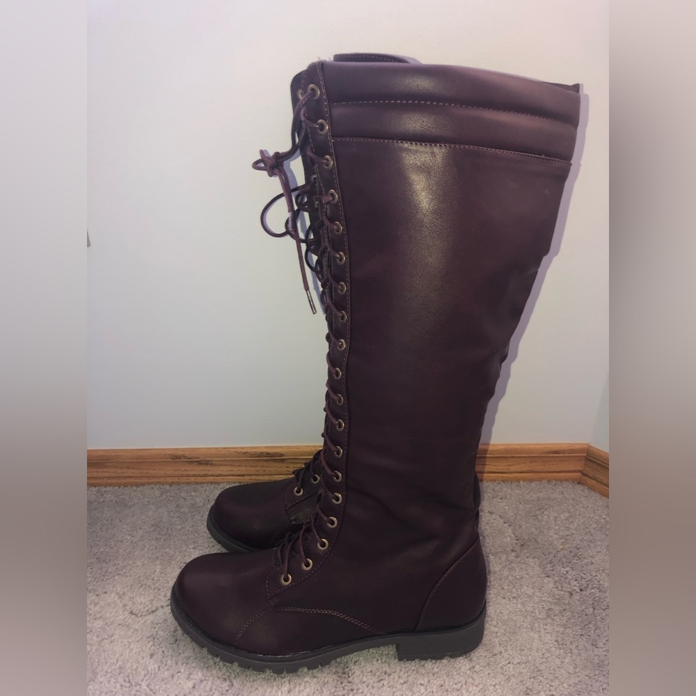 JustFab NWOT Brown Lace Up Zip Tall Riding Boots